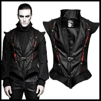 

Punk Rave Gothic Black Retro Century Palace Luxury Fashion Steampunk Men's Vest Jacket Leather Vest