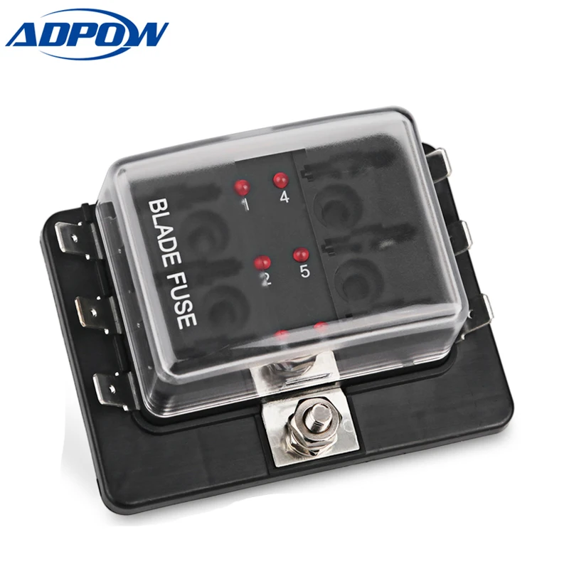 

6 Way Mini Car Fuse Box Car Fuses Holder 100A With Standard blade Fuse LED Warning Light Kit for Boat Marine Trike 12V 24V
