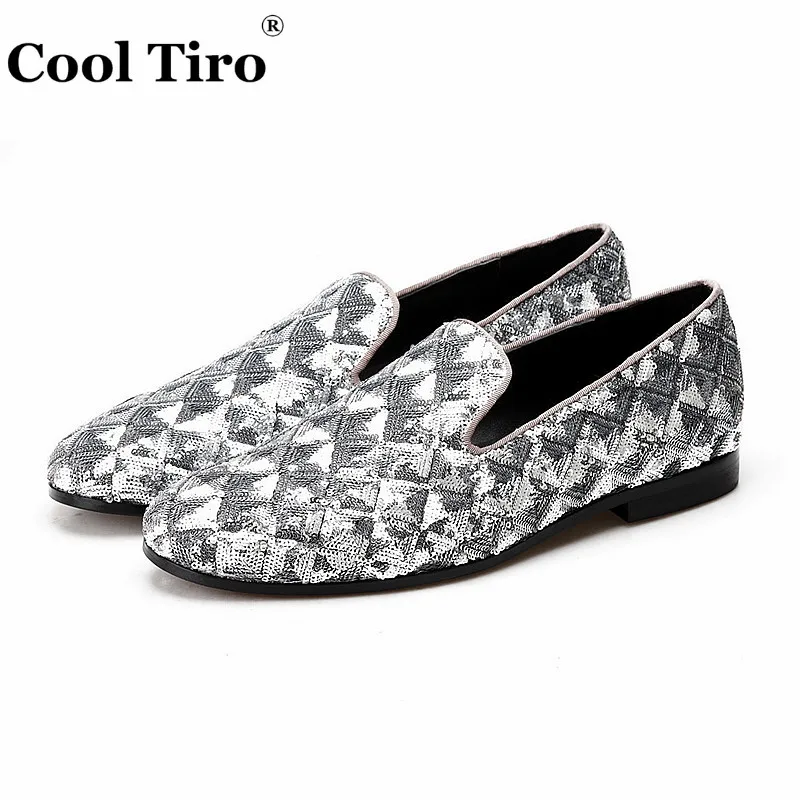 Silver Sequin canvas Slippers Men's Loafers (3)