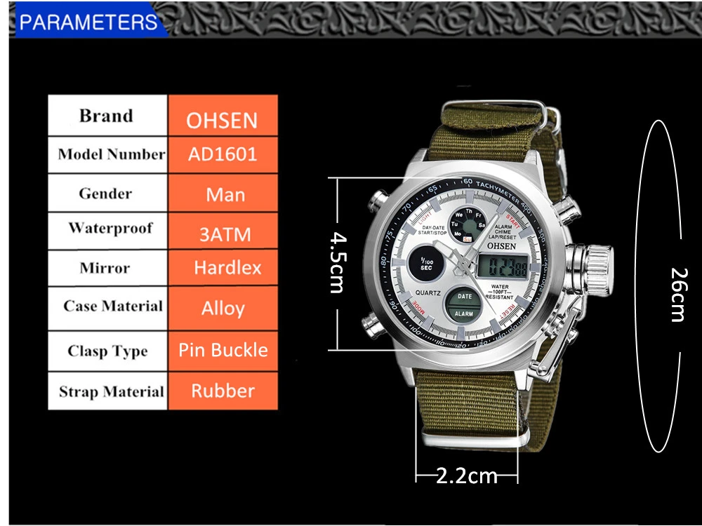 Лучшие продажи OHSEN Цифровые кварцевые мужские Модные Военные Наручные часы для спорта на открытом воздухе зеленые армейские