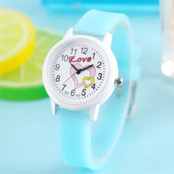 

Children Watch Quartz Wristwatch Sugar Color Silicone Watch Strap Student Girls Watches Love Heart Display Kids Clock Buckle