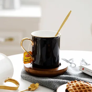 

Nordic Simple Bone China Black Coffee Mug Saucer Couple Ceramic Delicate English Afternoon Tea Cup