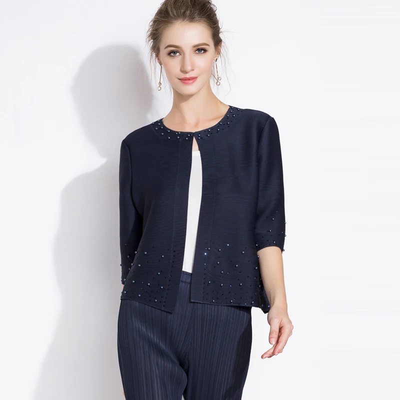 

Changpleat high end loose bead women jacket Miyak Pleated Fashion Design Large Size Solid Female Coats jackets Plus Size Tide