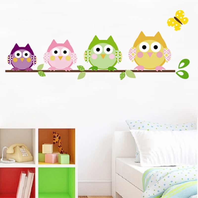 Lovely Owls Wall Stickers For Girls Room Bedroom Home Decoration Diy Animal Bird Pvc Mural Art Kids Decals | Дом и сад