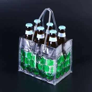 

1pc 6 Bottles 350ml Environmental Friendly PVC Wine Bottle Chill Cooler Ice Bag 4 Sides Can Beer Gel Carrier Chilling (Green)