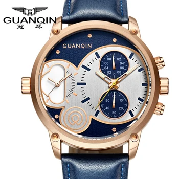 

GUANQIN Men Sports Watches Waterproof Top Luxury Brand Males Leather men watch Luminous Chronograph Big Dial Quartz Wrist Watch