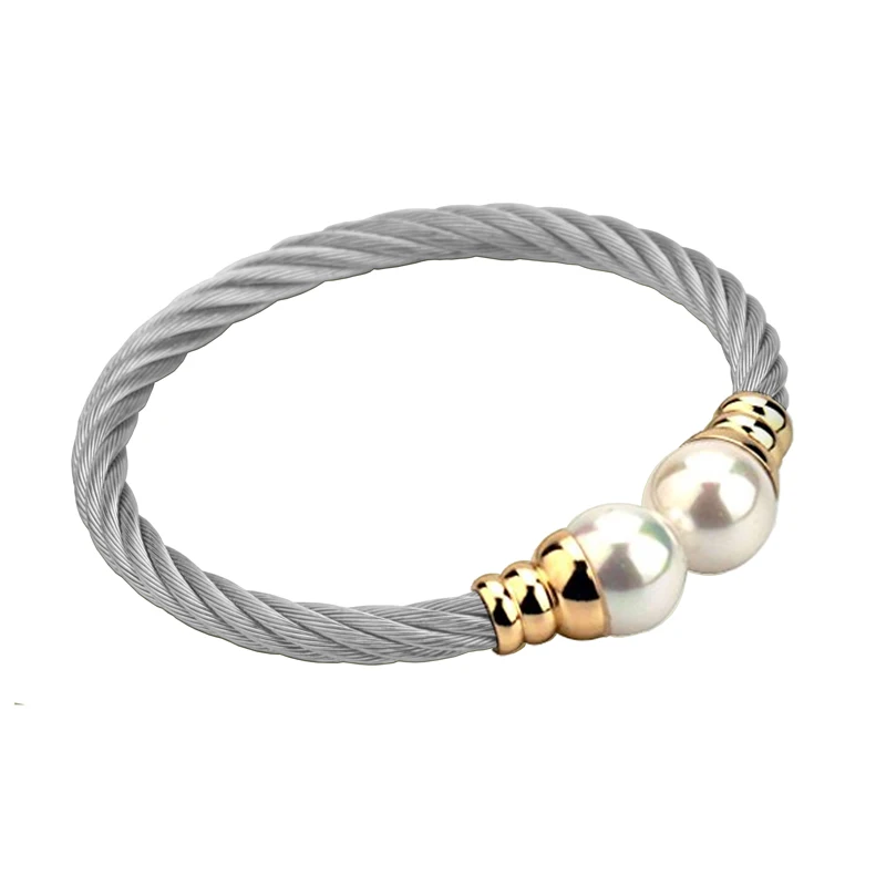 CHRAN Classic Stainless Steel Twisted Cable Bracelets &amp Bangles for Women Fashion Imitation Pearl Costume Brand Jewelry | Украшения и