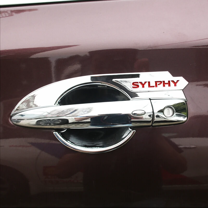 

Red LOGO Car Door protector handle Bowl Frame Cover Trim For Nissan Sylphy 2012 - 2019 ABS Chrome accessories styling