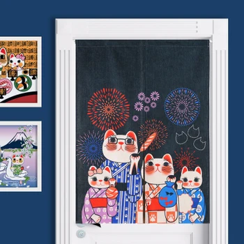 

Japanese style cloth door curtain cotton and linen classical fortune cat partition porch kitchen home living room decoration