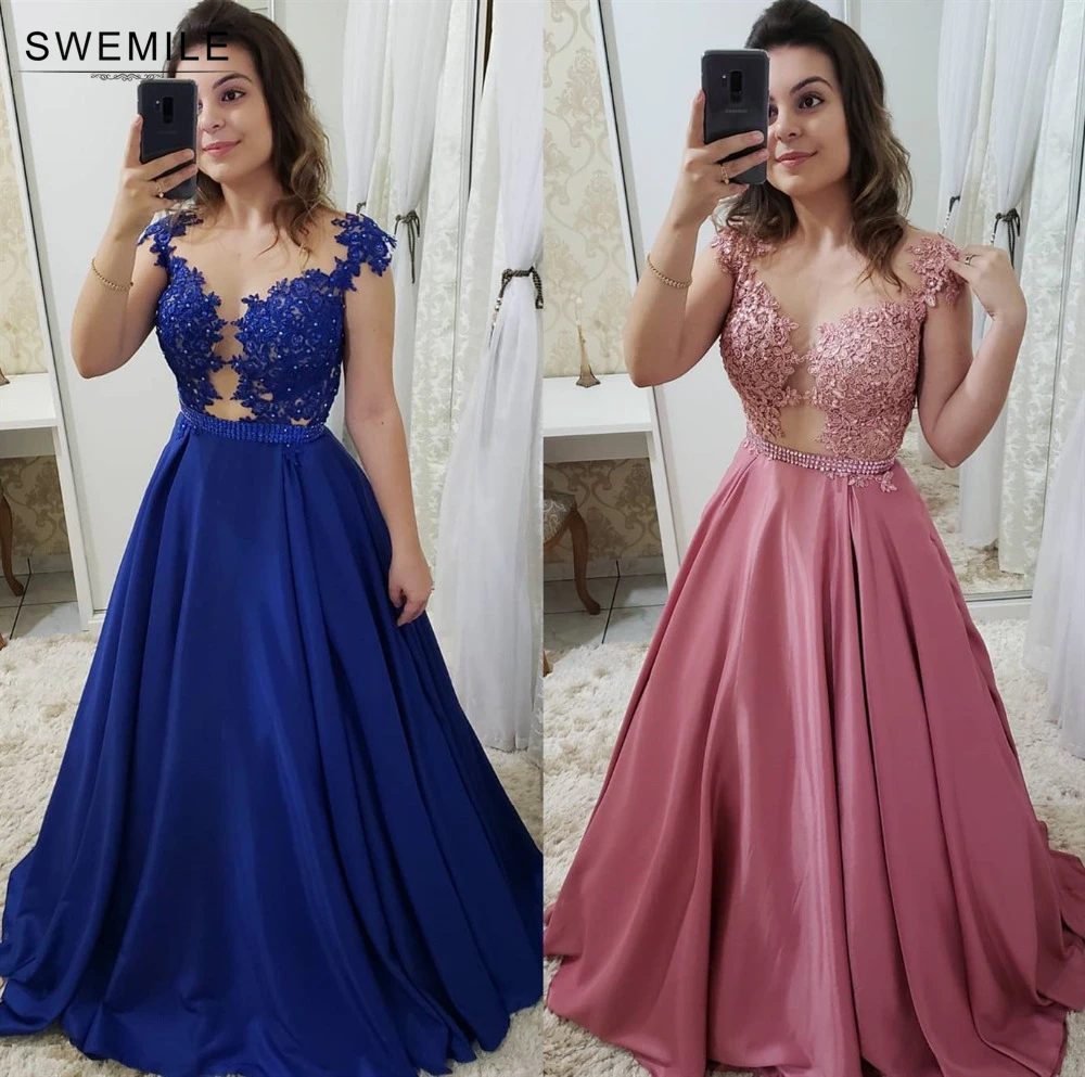 Vestidos de gala элегантное платье с коротким рукавом, кружевные Выпускные платья с аппликацией, длинное сексуальное вечернее платье трапециевидной формы с открытой спиной и поясом с бисером