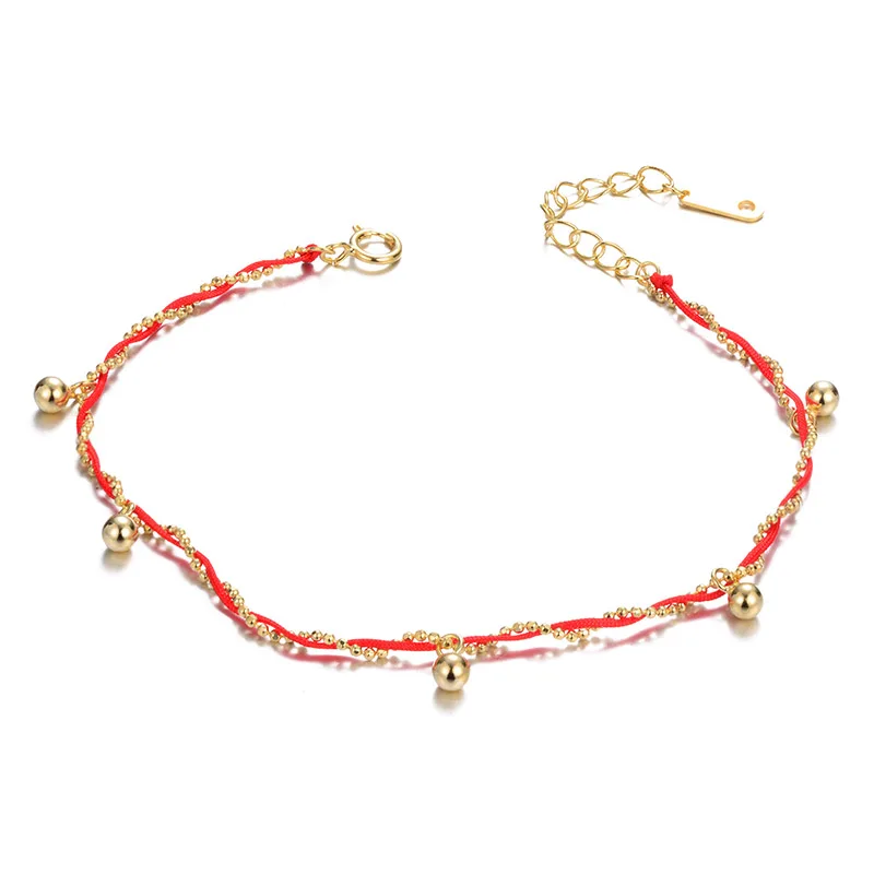 Браслеты с красной нитью для женщин, золотые бусины, Стерлинговое Серебро, плетеный браслет с подвеской, браслет, модные ювелирные изделия, браслеты, подарок