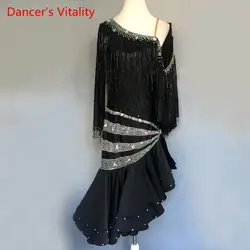Старший алмаз кисточкой нерегулярные платье Для женщин/девочек латинских танцев взрослый ребенок Латинский танец сценическое Костюмы