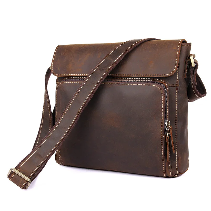 Us 78 99 50 Off Nesitu High Quality Vintage Dark Brown Genuine Leather Men Bag Crazy Horse Small Messenger Bags Shoulder M7051 In