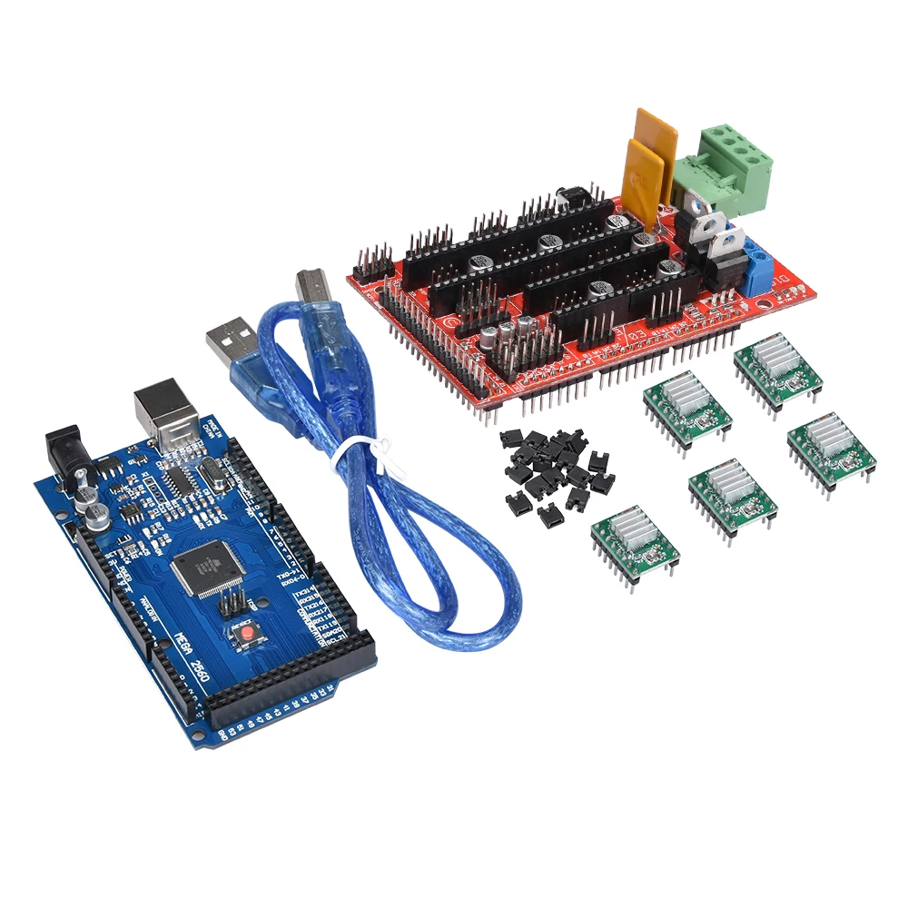Pаспродажа Детали для 3D принтера Mega 2560 R3 + RAMPS 1,4 контроллер + 5 шт A4988 модуль шагового драйвера RAMPS 1,4 комплект для Arduino DIY Impressora 3d