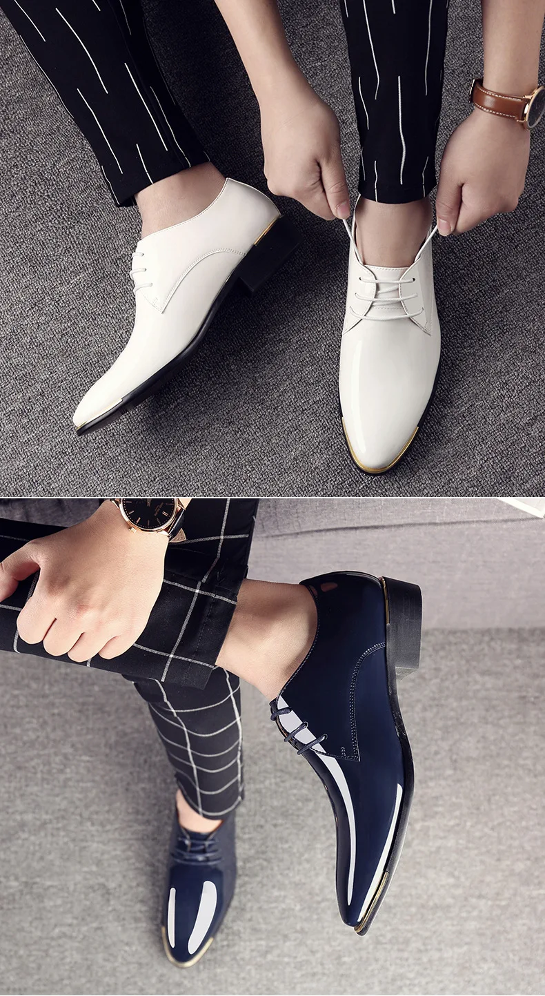 Sapatos de couro de patente dos homens
