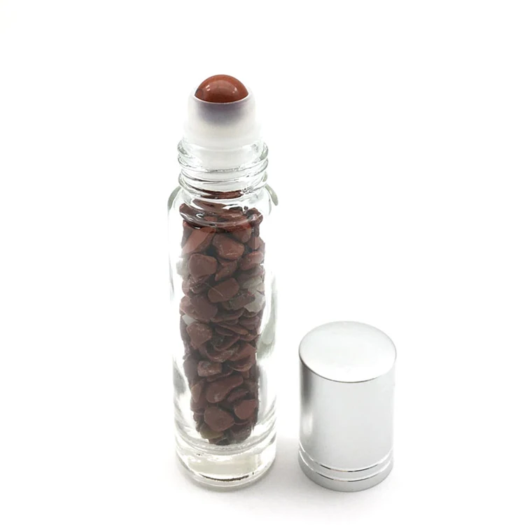 1 шт. натуральный драгоценный камень 10 мл роликовый шарик бутылка для парфюма эфирное масло жидкость ролл на толстых стеклянных бутылках с кристаллами чипсы - Цвет: 1 Red Jasper