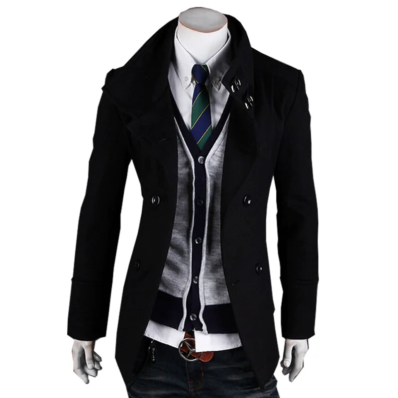 Горячая Распродажа осенне-зимнее шерстяное пальто мужской двубортный Тренч Куртка Верхняя одежда Пальто