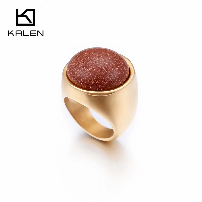 KALEN, 1 шт., нержавеющая сталь, болгарийское золото, кольца для женщин, Богемия, цветной камень, кольца на палец, размер 6, 7, 8, 9, дешевые кольца, ювелирные изделия - Цвет основного камня: KR48364-K