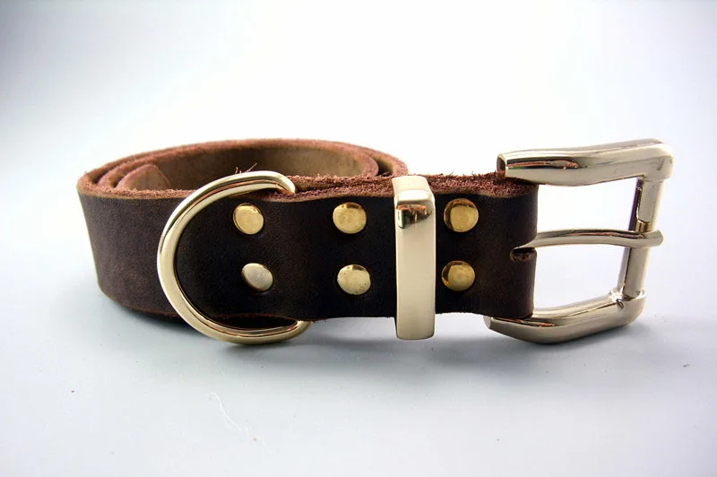Luxury Real Leather Dog Collar Top Grade Gold Alloy Buckle Brown Leather Pet Collars for Small Medium Large Dogs New Pet Products9