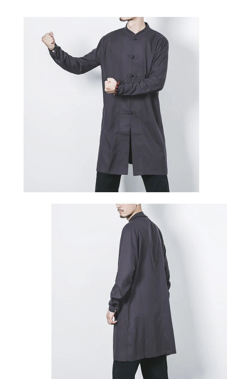 Свободный Мужской Тренч с длинным рукавом, китайский Ретро стиль, мужское пальто, хлопковая ткань, тонкая мужская длинная куртка, большой размер s 5XL