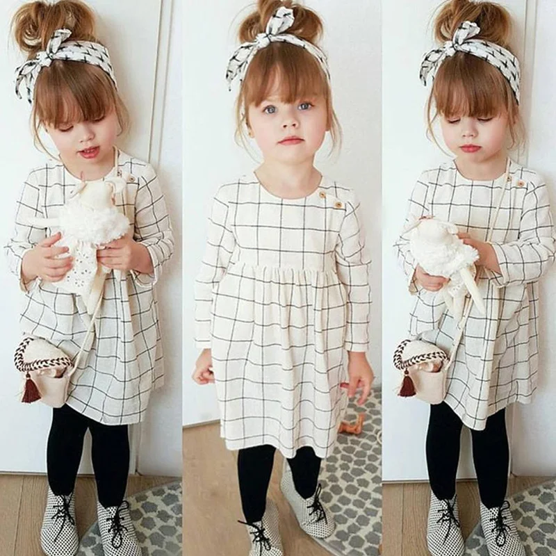 

Girls Dresses New Fashion Kids Clothes Children Clothing Girls Beautiful Party Dress Baby Plaid dress With Hair Band 2 pieces