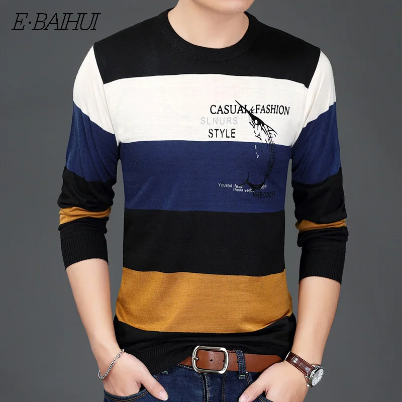 

E-BAIHUI O-Neck Pullover Men print sweaters Brand Clothing Autumn Winter Cashmere Wool Sweater Men Casual Striped Pull Men B893