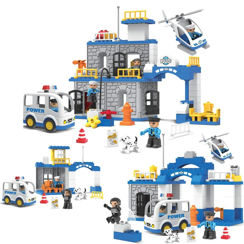 

36-90pcs Large Particle Building Block City Police Station Building Blocks Compatible With duploINGlys