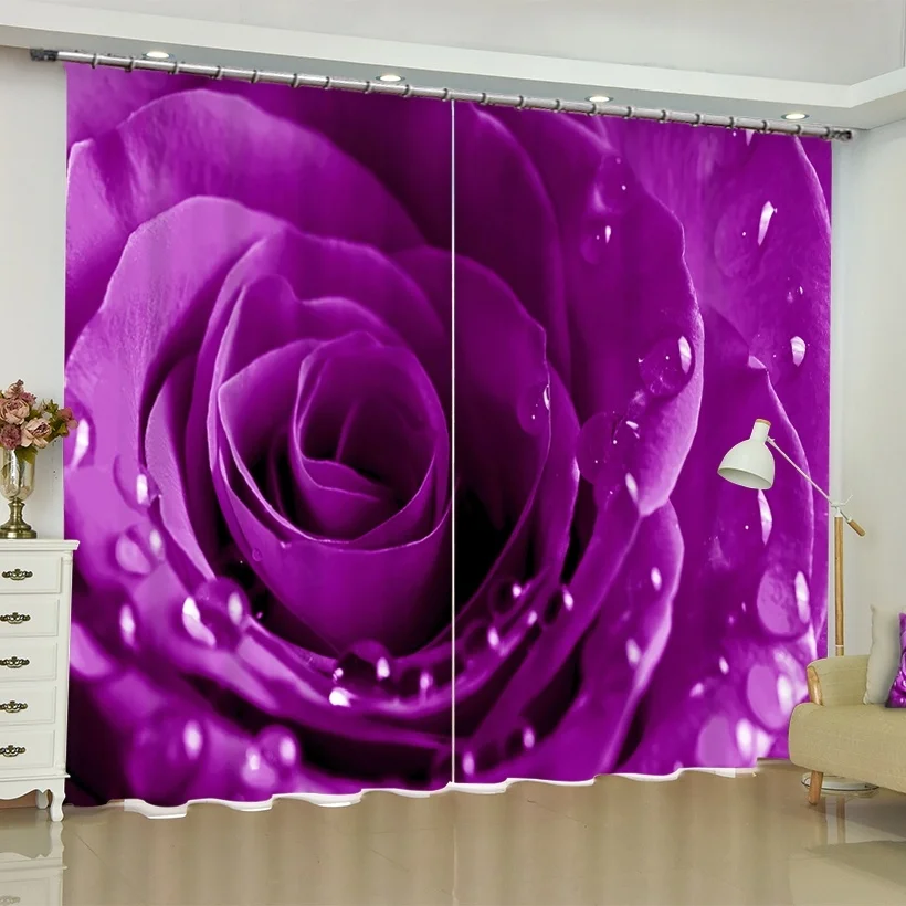 

3D Red Blue Yellow Purple Floral Curtains with Roses Window Blackout Darkening Drapes for Living Room Bedroom Home Decoration