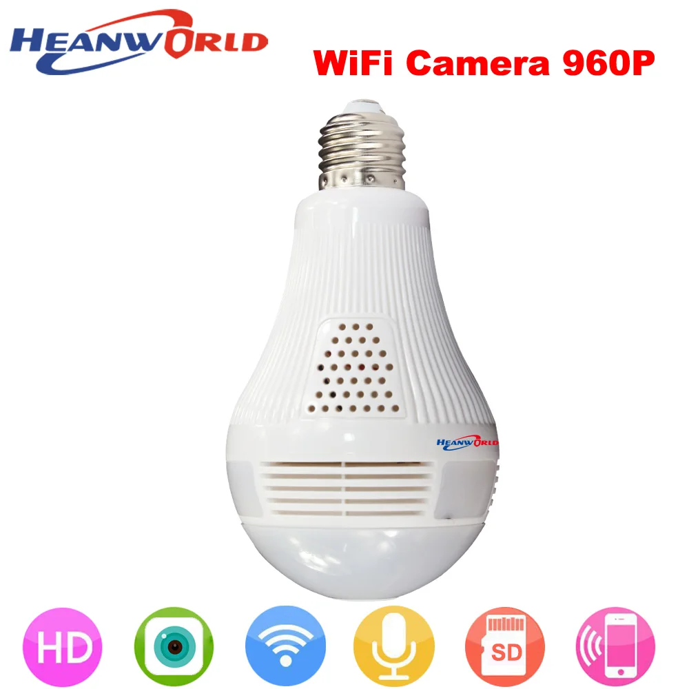 

Heanworld hd h.264+ 960P wifi camera two way audio 360VR intelligent bulb support micro sd card 1.3MP security IP camera