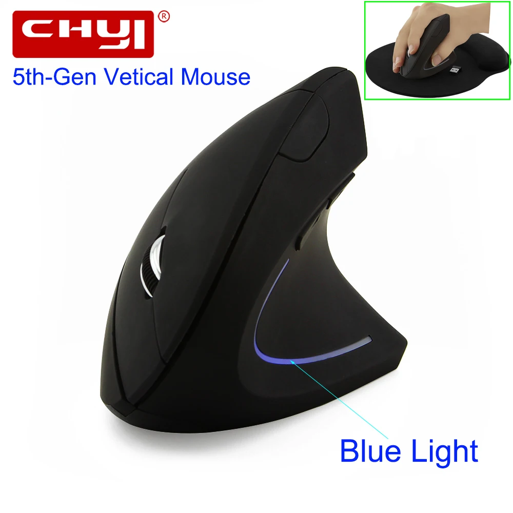 CHYI Wireless Mouse Ergonomic Optical 2.4G 800/1200/1600DPI Led Blue