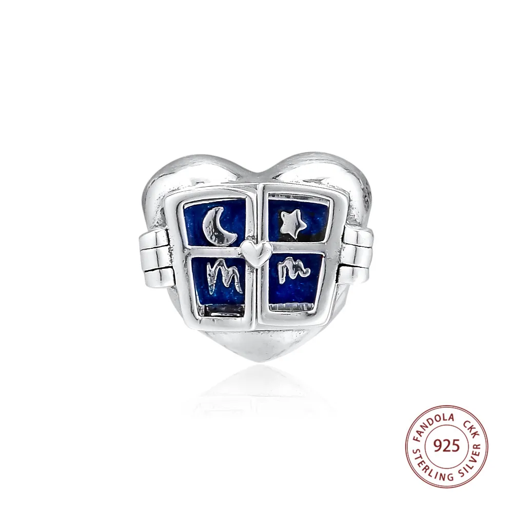 

Window Heart Charms 925 Sterling Silver Blue Enamel Beads for Women Fits Pandora Bracelets DIY Fine Charm Silver 925 Jewelry
