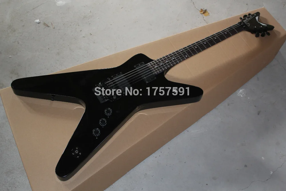 

High Quality KOREA MADE EMG Pickups DEAN Flying V Black Electric Guitar with Floyd Rose Tremolo