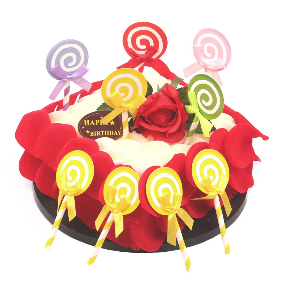 12pcs Colored Lollipop Cupcake Topper Wedding Decoration Baby Shower Birthday Party Supplies