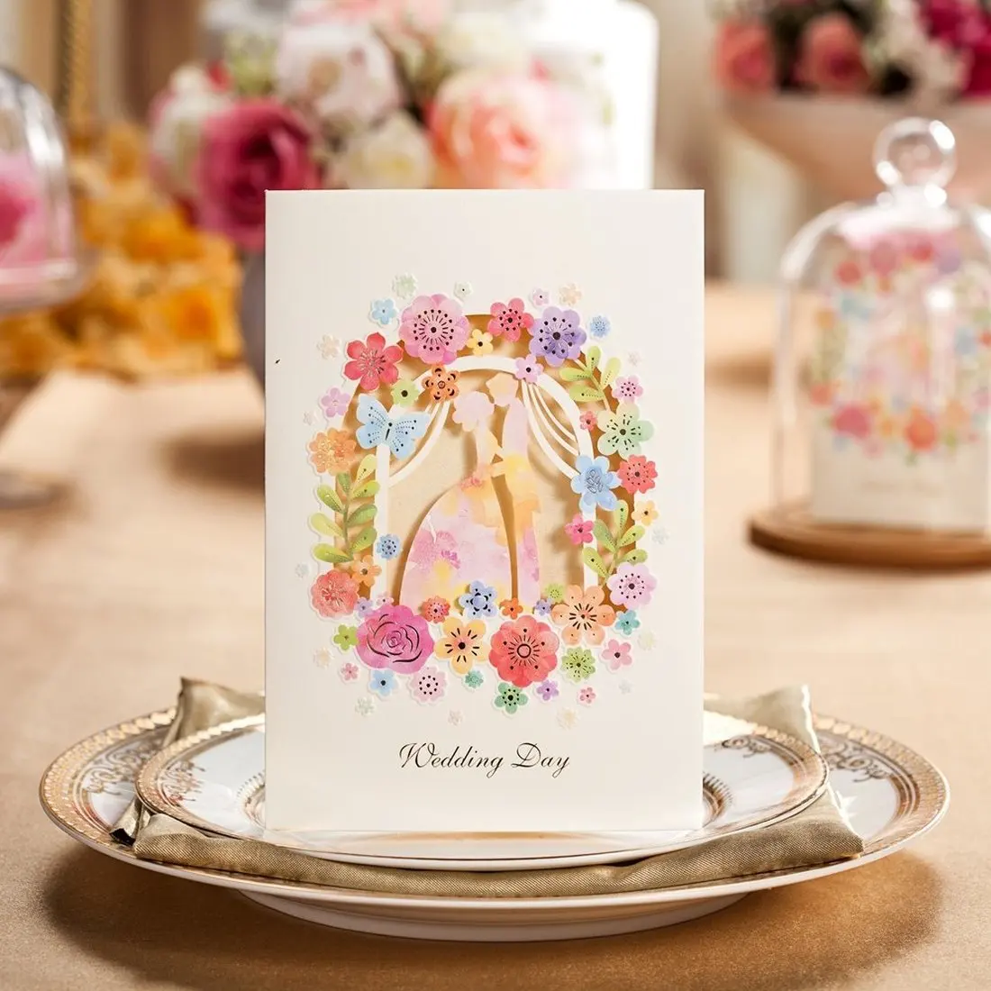 

1Pcs Floral Laser Cut Wedding Invitations Card with Envelope, Customized Marriage Wedding Announcement Invitation Party Favors