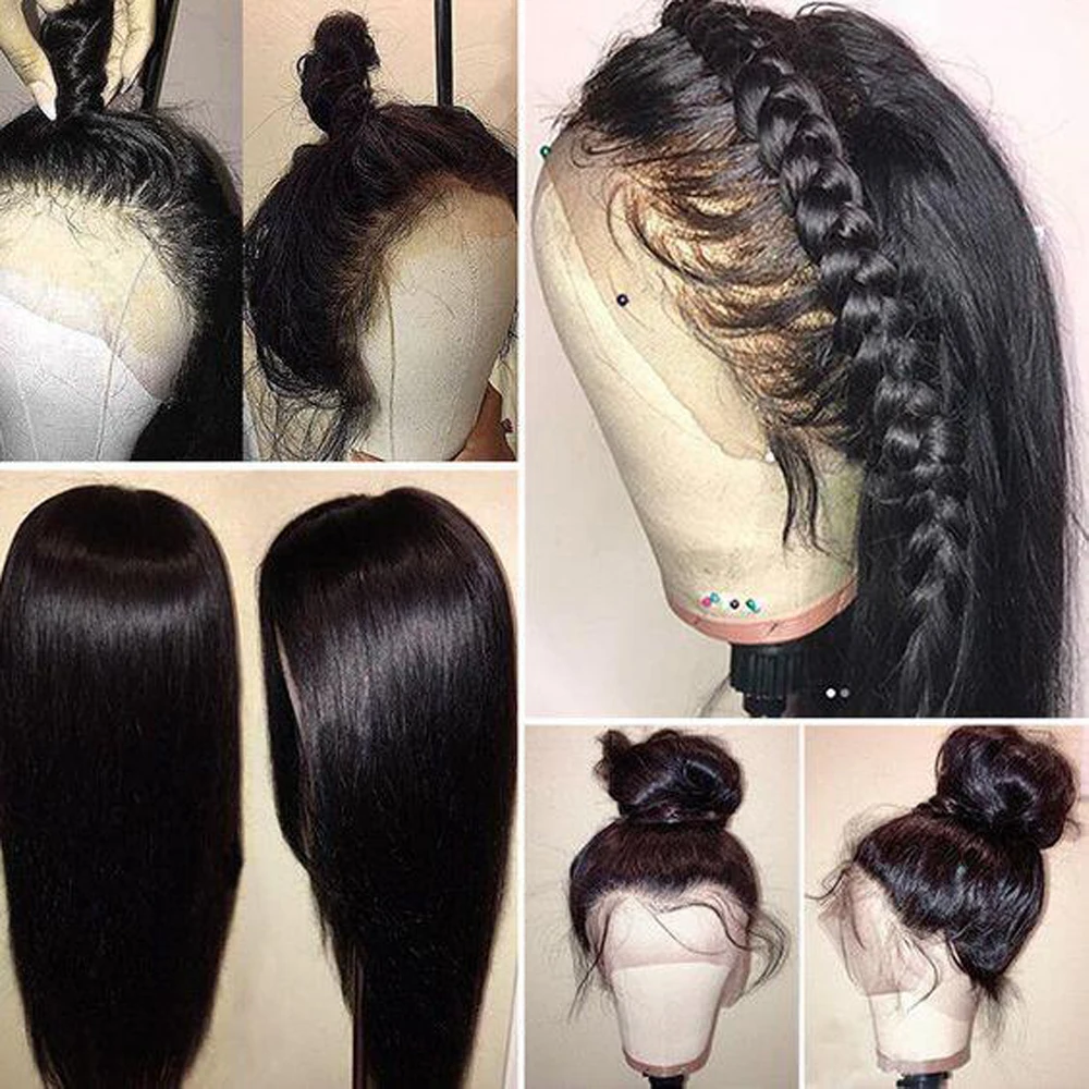 Предварительно выщипанные полностью кружевные человеческие волосы парики с детскими волосами поддельные головы полный парик шнурка человеческие волосы малазийские прямые парики для женщин Remy