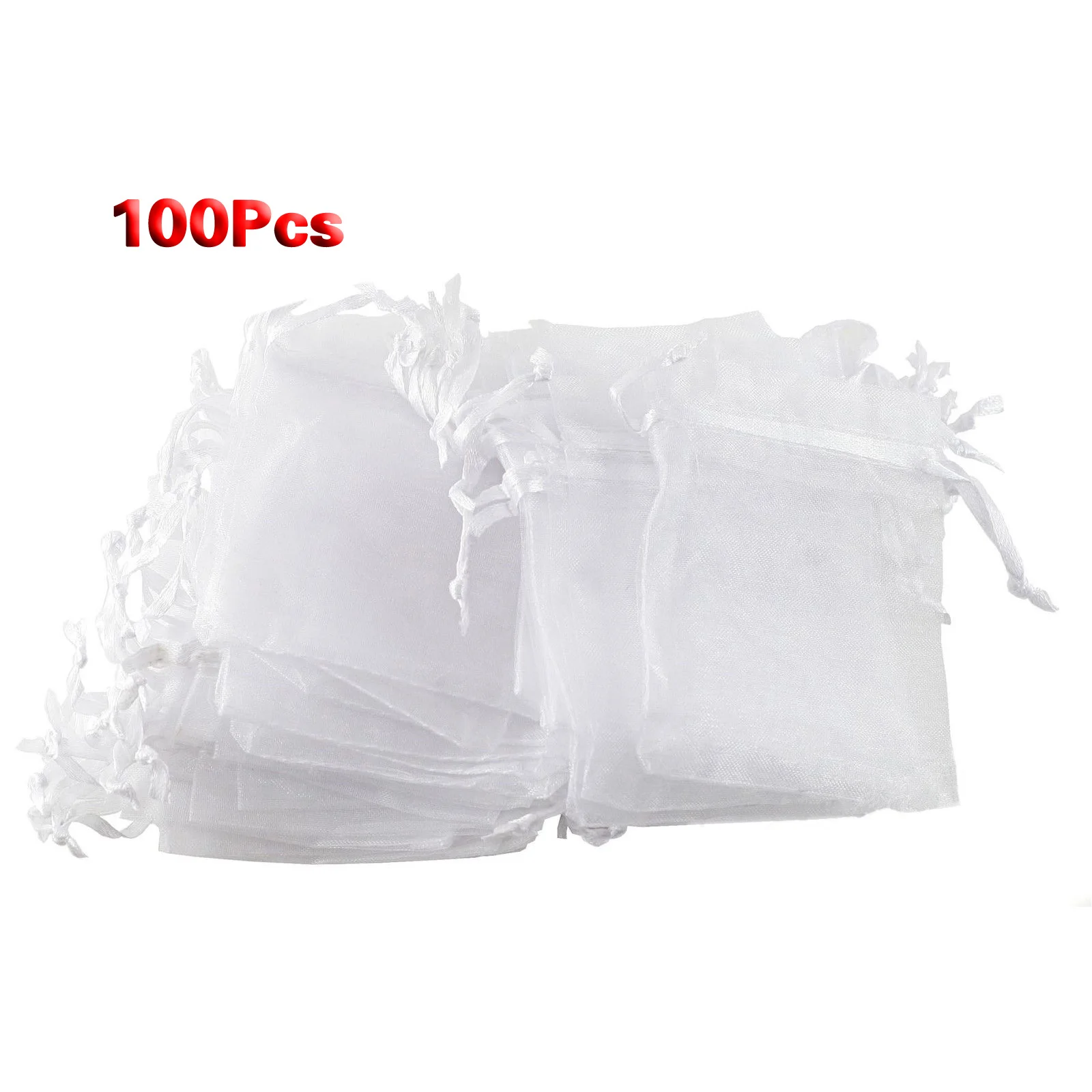 

100pcs White Eyelash Organza Drawstring Pouches Gift Bags 4"X5"