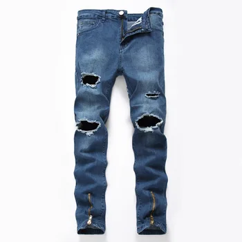 

Ripped Mens Jeans Brand Fashion Denim Pants Spliced Jean Hombre