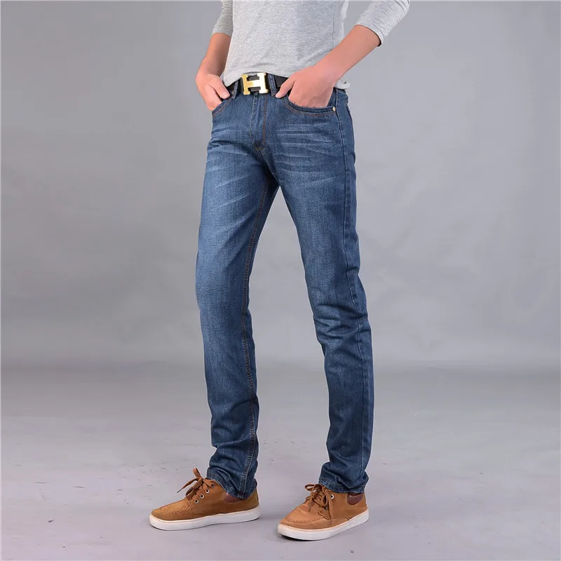 

2017 Fashion New Spring Autumn Men Straight Jeans Slim Fit Business Casual Denim Trousers Solid Full Length Jeans / Plus Size 40
