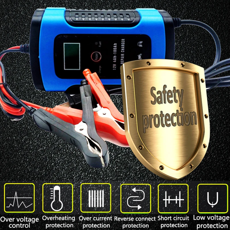 Comprar Cargador de batería de coche de motocicleta de carga automática 12V 6A tipo de reparación inteligente de 12v para cargador de almacenamiento de ácido de plomo