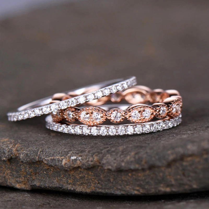 

ZHOUYANG Rings Set For Women Round 3PCS White Rose Gold Color CZ Gift For Party Daily Fashion Jewelry KAR359