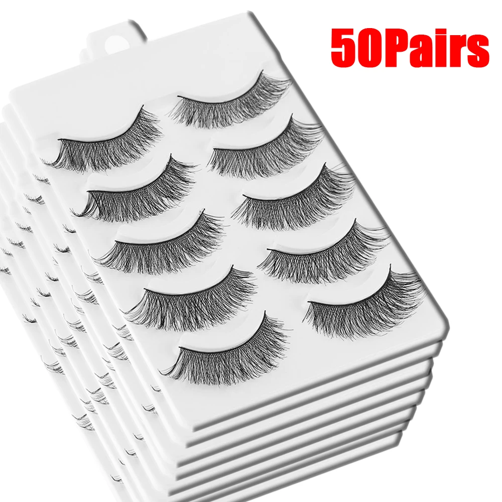 

50 Pair/Pack Handmade Natural False Eyelashes Handmade Cross Eye Lashes Fake Lashes Extension Makeup Beauty Tool