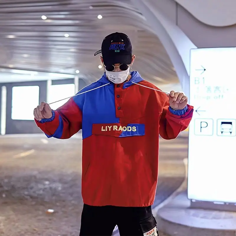 

hoodie men letters patchwork hip hop streetwear hooded sweatshirts spring autumn coat high quality Long sleeve tracksuits male
