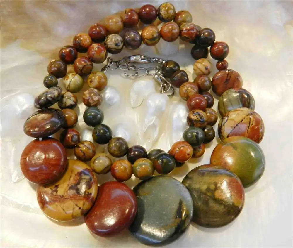 

Natural 6-20mm Multicolor Picasso Jasper Round & Coins Beads Necklace 18"A+033J