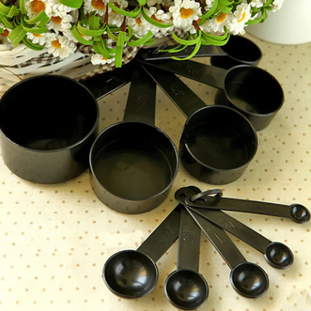 

Black Plastic Measuring Cups 10pcs/lot Measuring Spoon Kitchen Tools Measuring Set Tools For Baking Coffee Tea
