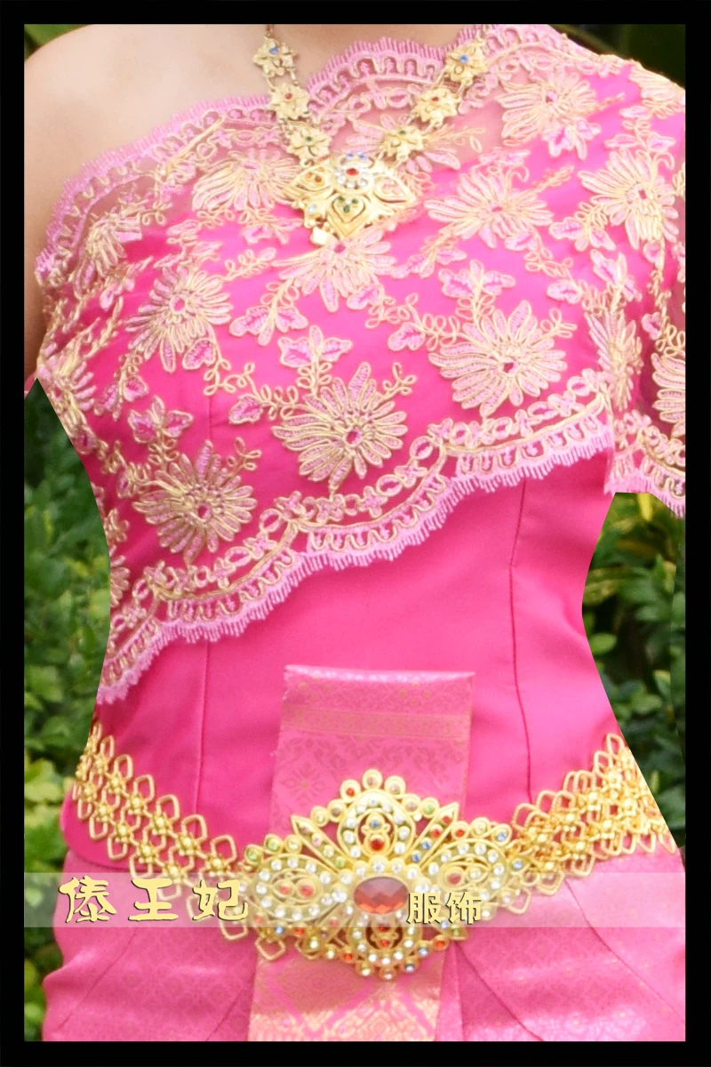 Тайская специальная одежда тайский дай традиционное плечо без рукавов Вуаль с прямым разрезом розовый цветок миноритарный костюм