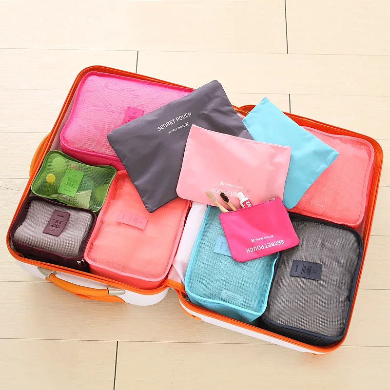 

Nylon Packing Cube Travel Cosmetic Bag Waterproof Six Pieces Collection Suit Suitcase Bag Clothing Bags Wholesale Cubo