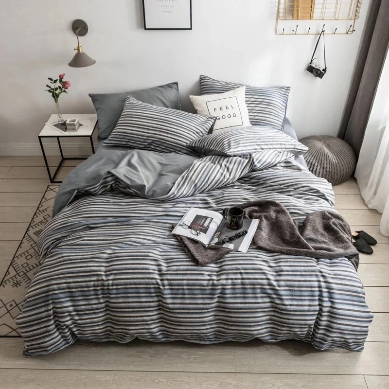 

Classic bedding set Europe's simple style Cold Color 4pcs/set duvet cover set Pastoral bed sheet AB side duvet cover 2019 bed