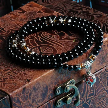 

JoursNeige Natural Stone Black Crystal Bracelets 108 Beads 6mm Round Crystal Multilayer Fashion Bracelets For Women Jewelry