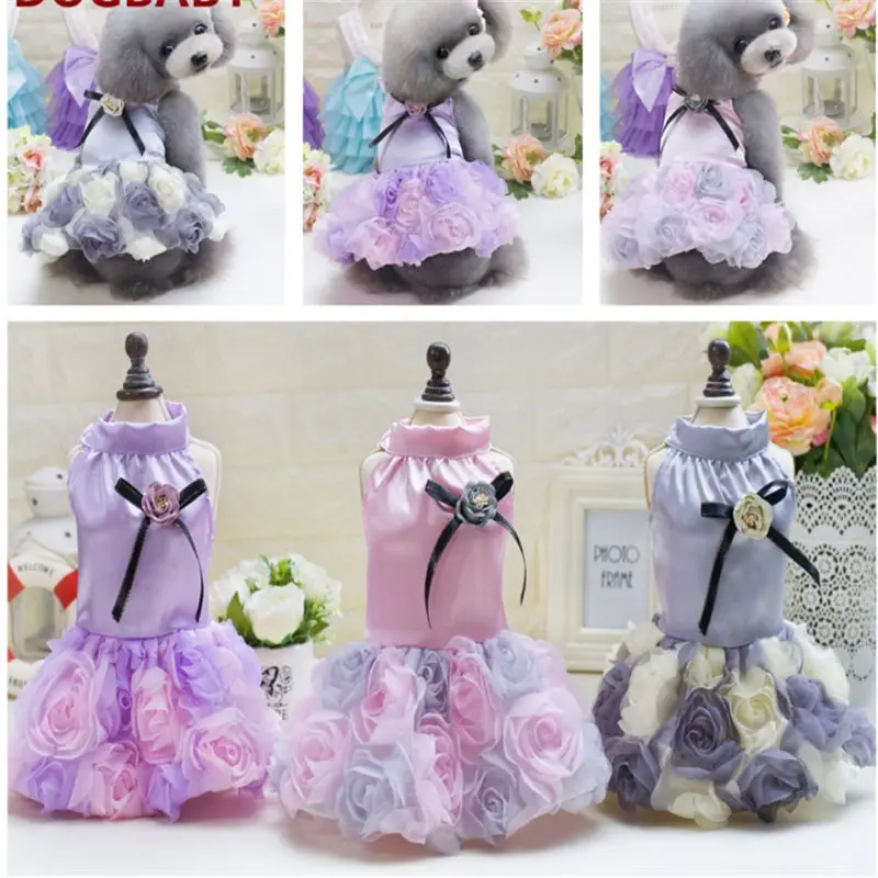 

New pet clothes wholesale dog clothes Teddy dog skirt tricolor rose skirt in spring and summer