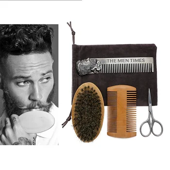 

Men's Beard Shaping Kit Shaving Brush Comb Scissor Set Men Fashion Hair Styling Face Hair Removal Mustache Trim Accessory Tool